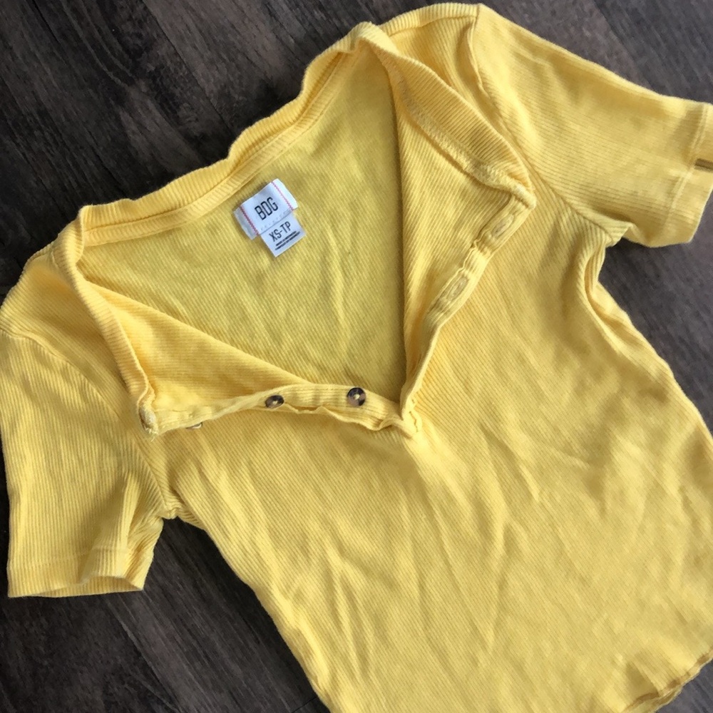 BDG Yellow Button-Up Ribbed Top - Picture 3 of 4